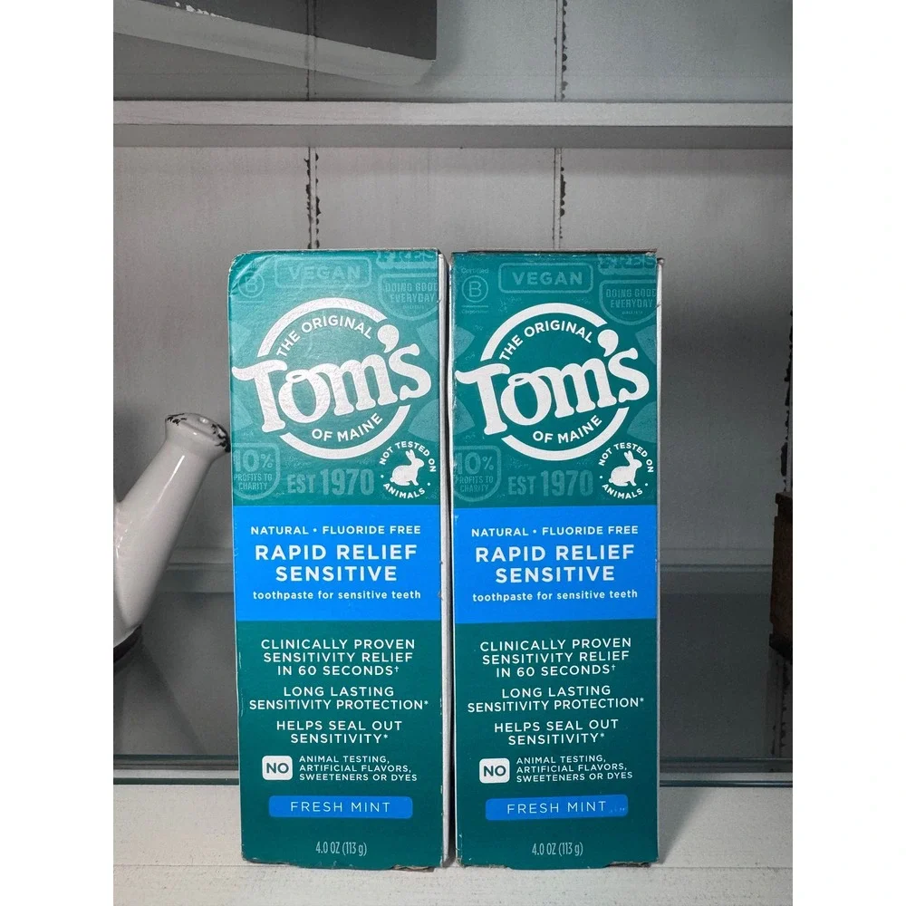 2 Pack Toms of Maine Rapid Relief Sensitive Toothpaste Fresh Mint Fluoride‎ Free